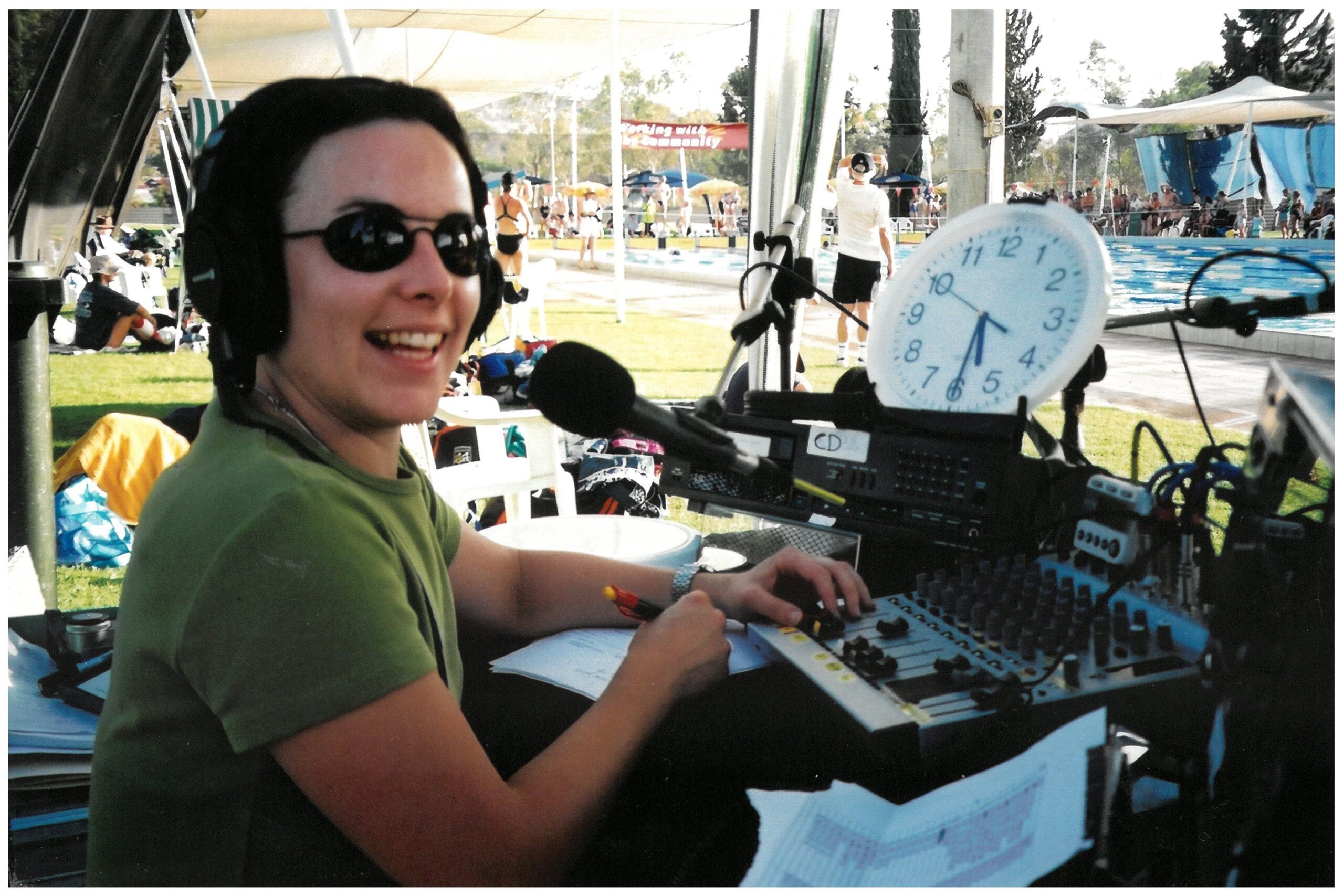 Sam Stayner hosting my first outside broadcast, poolside at the Masters Games in Alice Springs 2002.jpg